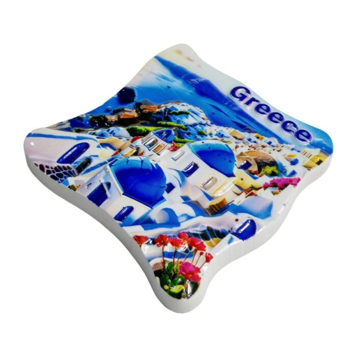 greece santorini view fridge magnets – mediterranean island scene – blue dome souvenir gift & whiteboard art