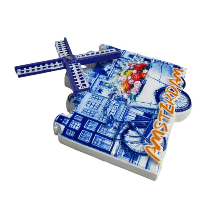 amsterdam fridge magnets – dutch windmill & flowers classic scene – holland travel keepsake & memo board decor