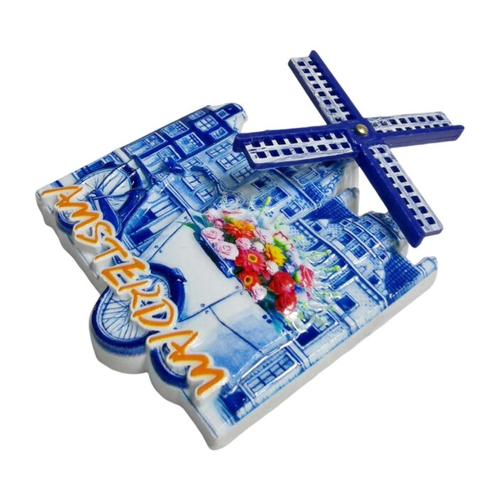 amsterdam fridge magnets – dutch windmill & flowers classic scene – holland travel keepsake & memo board decor