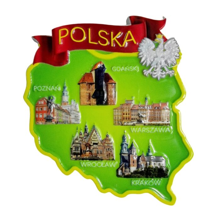 poland map fridge magnets – polska regional city landmarks design – eastern europe travel souvenir & whiteboard style