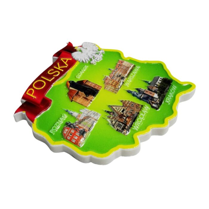 poland map fridge magnets – polska regional city landmarks design – eastern europe travel souvenir & whiteboard style