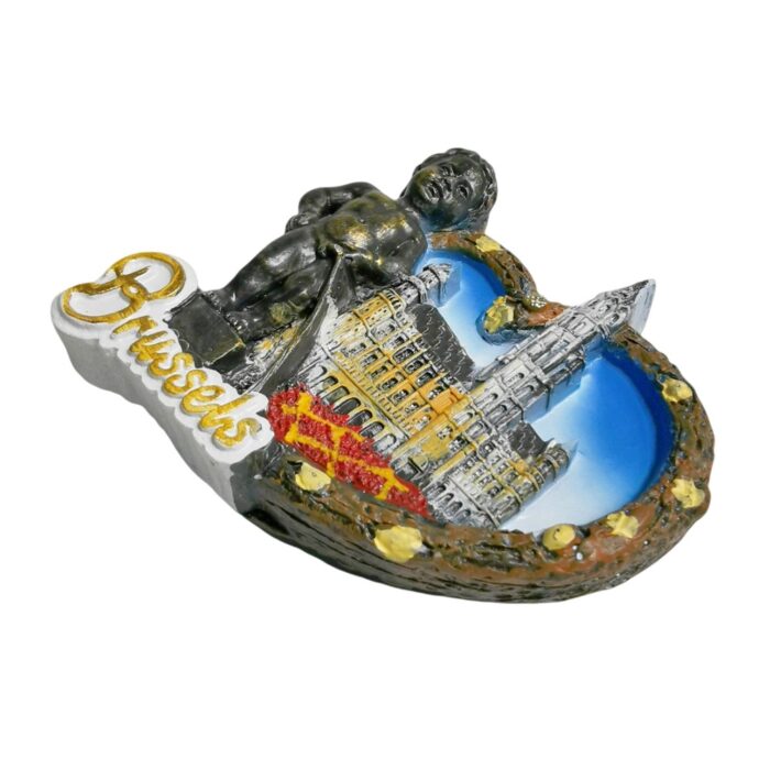 brussels belgium fridge magnet – manneken pis & town hall souvenir with european heart accent