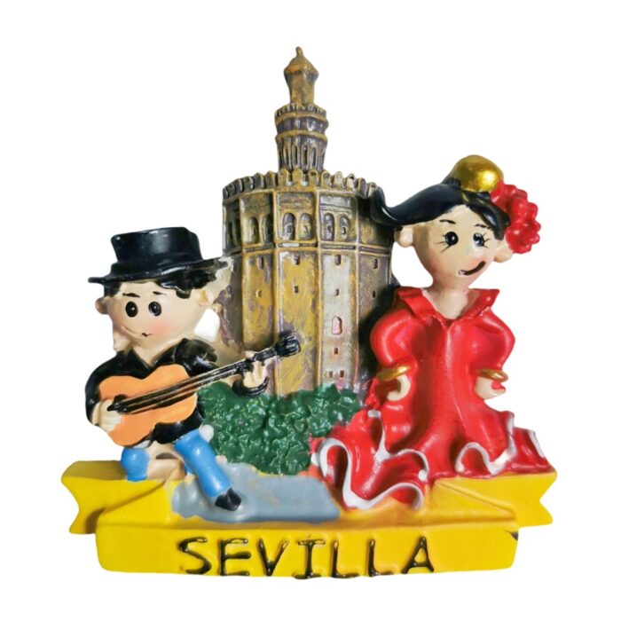 seville spain fridge magnet – flamenco couple & tower travel gift for cultural home display