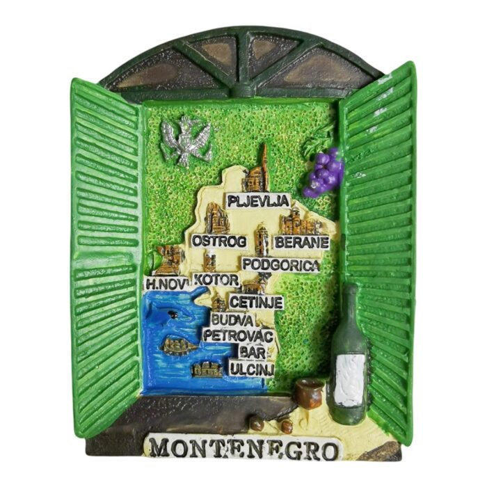 montenegro map window view fridge magnet – adriatic country souvenir & scenic kitchen accent