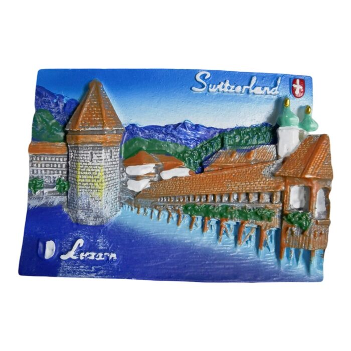 lucerne switzerland fridge magnet – alpine bridge view travel memento & nature inspired decor
