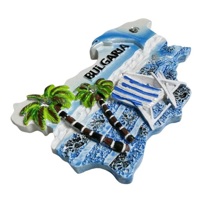 bulgaria fridge magnet – beach palm island shape travel souvenir & ocean breeze kitchen decor
