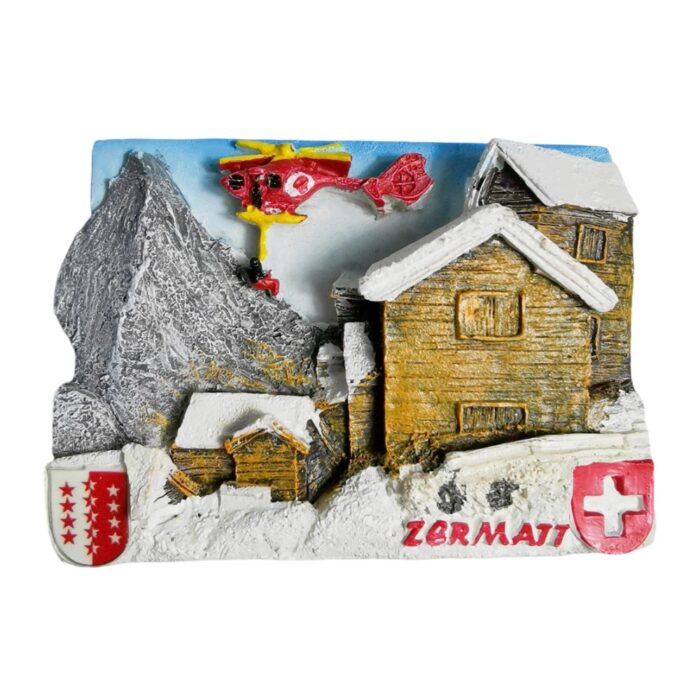 zermatt switzerland fridge magnet – snowy mountain village travel gift & alpine cabin decor