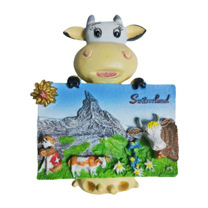 switzerland cow fridge magnet – alpine scene souvenir with cute animal design for fridge display