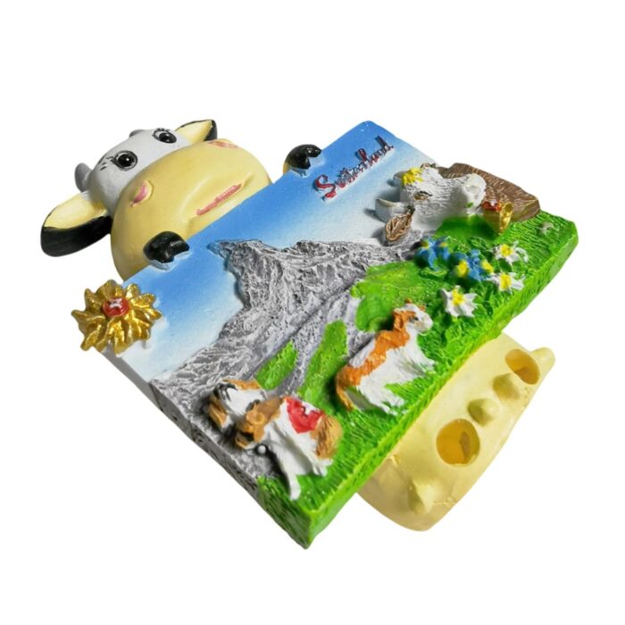 switzerland cow fridge magnet – alpine scene souvenir with cute animal design for fridge display