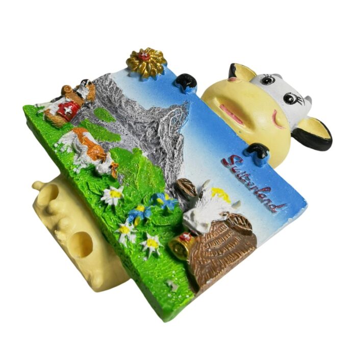 switzerland cow fridge magnet – alpine scene souvenir with cute animal design for fridge display