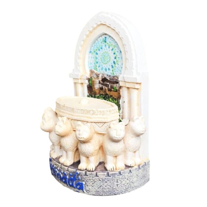 granada spain fridge magnet – alhambra lions fountain miniature, moorish architecture inspired souvenir piece