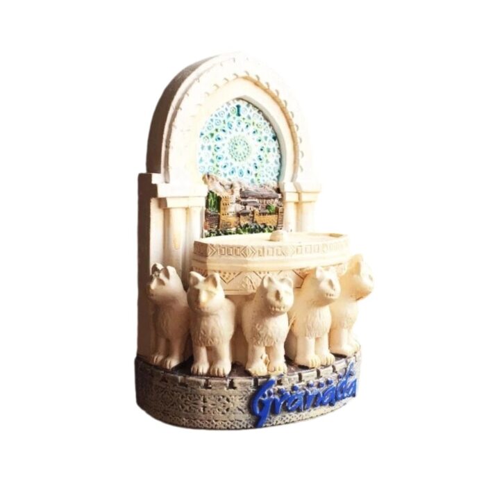 granada spain fridge magnet – alhambra lions fountain miniature, moorish architecture inspired souvenir piece