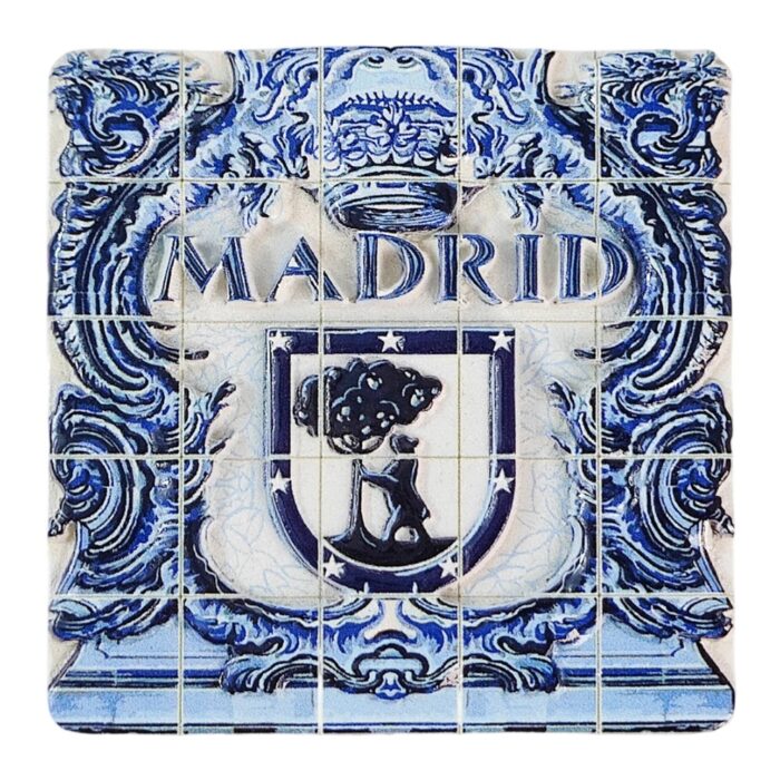 madrid spain fridge magnets blue tile crest pattern travel souvenir gift & mediterranean kitchen decor