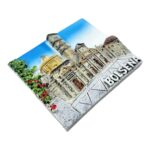 bolsena lake town fridge magnets medieval italian village souvenir, rustic stone building decor with red berry accents