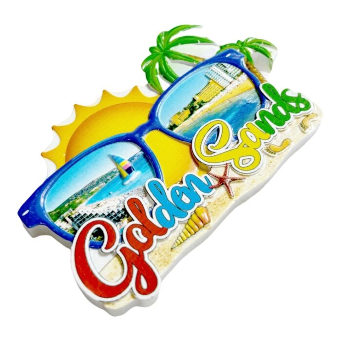 golden sands fridge magnets beach holiday souvenir, sunglasses shaped summer decor with palm tree & seashell motifs