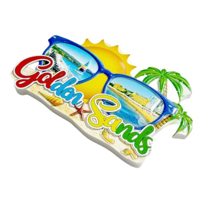 golden sands fridge magnets beach holiday souvenir, sunglasses shaped summer decor with palm tree & seashell motifs