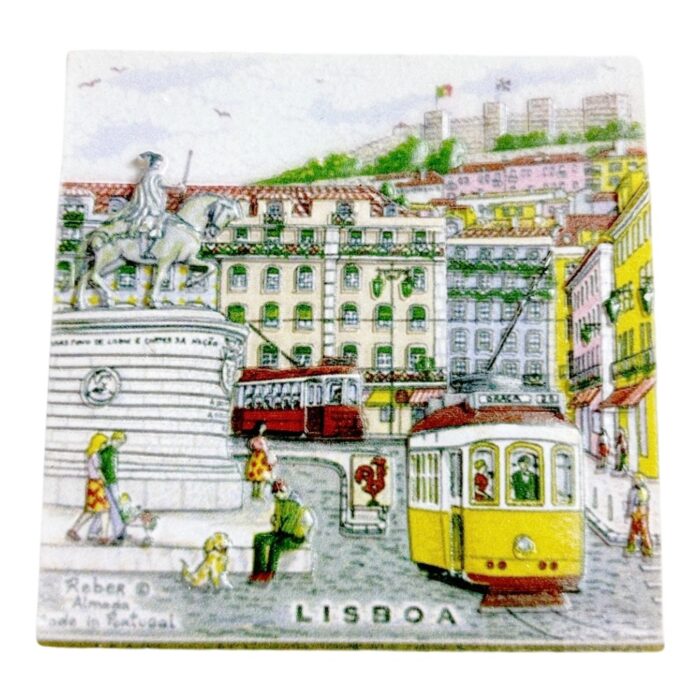 lisboa tram fridge magnets portuguese tile art souvenir, handpainted cityscape gift with "almada portugal" certification