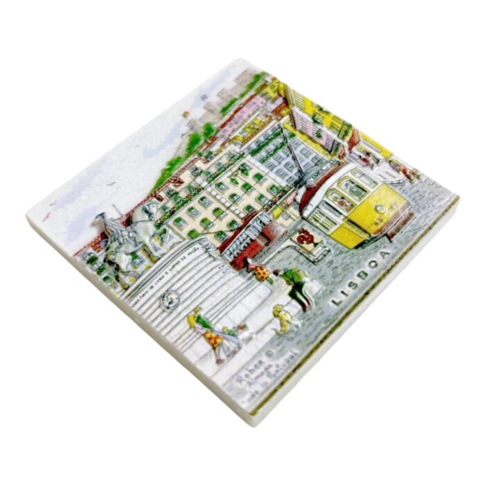 lisboa tram fridge magnets portuguese tile art souvenir, handpainted cityscape gift with "almada portugal" certification