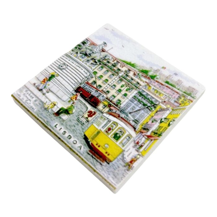 lisboa tram fridge magnets portuguese tile art souvenir, handpainted cityscape gift with "almada portugal" certification