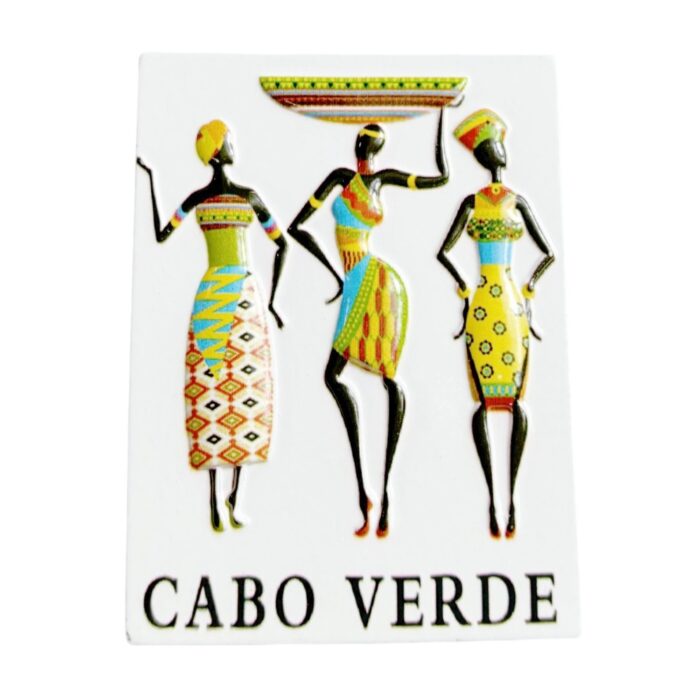 african women fridge magnets cabo verde traditional costume souvenir, handmade geometric pattern decor with cultural motifs