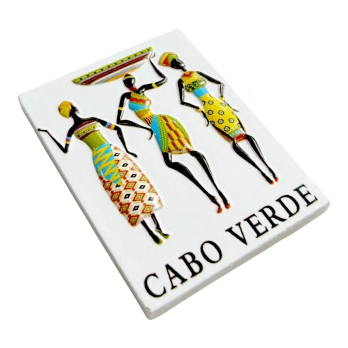 african women fridge magnets cabo verde traditional costume souvenir, handmade geometric pattern decor with cultural motifs