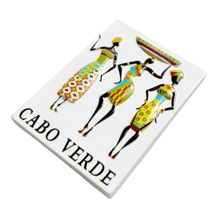 african women fridge magnets cabo verde traditional costume souvenir, handmade geometric pattern decor with cultural motifs