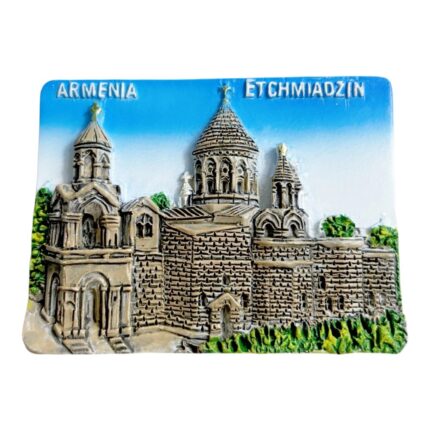 etchmiadzin cathedral fridge magnets ancient armenian monastery souvenir, stone architecture collector's item with "armenia" inscription