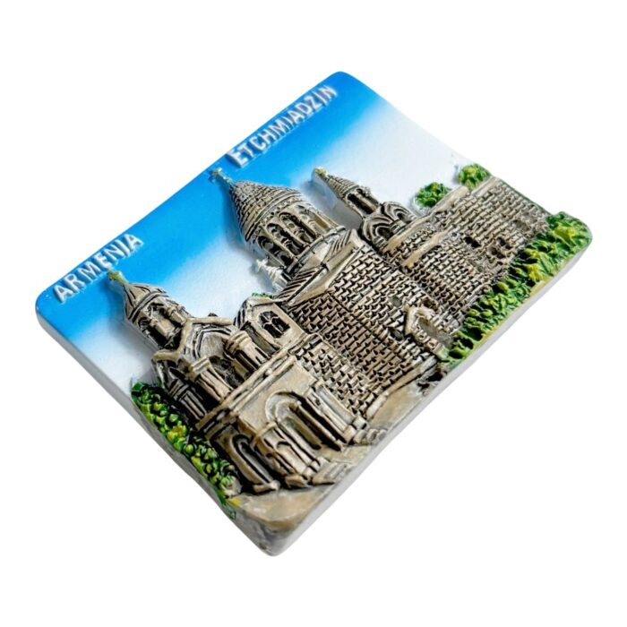 etchmiadzin cathedral fridge magnets ancient armenian monastery souvenir, stone architecture collector's item with "armenia" inscription
