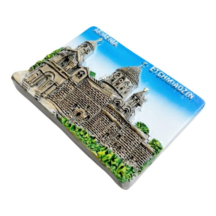 etchmiadzin cathedral fridge magnets ancient armenian monastery souvenir, stone architecture collector's item with "armenia" inscription