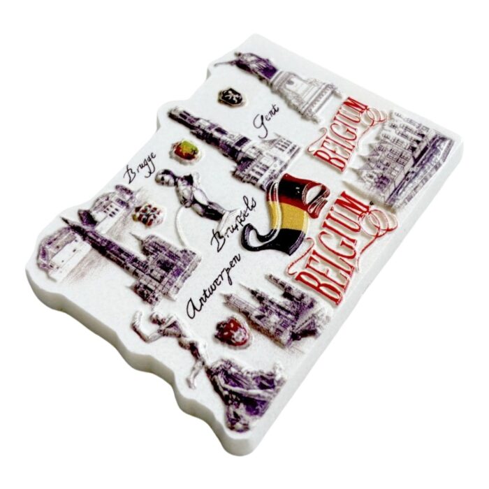 belgium landmarks collector's fridge magnet brussels, bruges & antwerp city skyline, european travel keepsake | purple themed cultural decor
