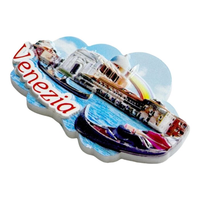 venice gondola panorama fridge magnet venezia skyline with rainbow & canals, italian travel collectible | romantic watercity decor