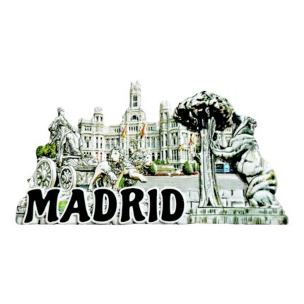 madrid landmark fridge magnet cibeles palace & bear statue | spanish capital souvenir | detailed cityscape collectible