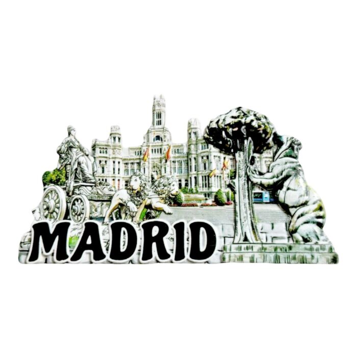 madrid landmark fridge magnet cibeles palace & bear statue | spanish capital souvenir | detailed cityscape collectible