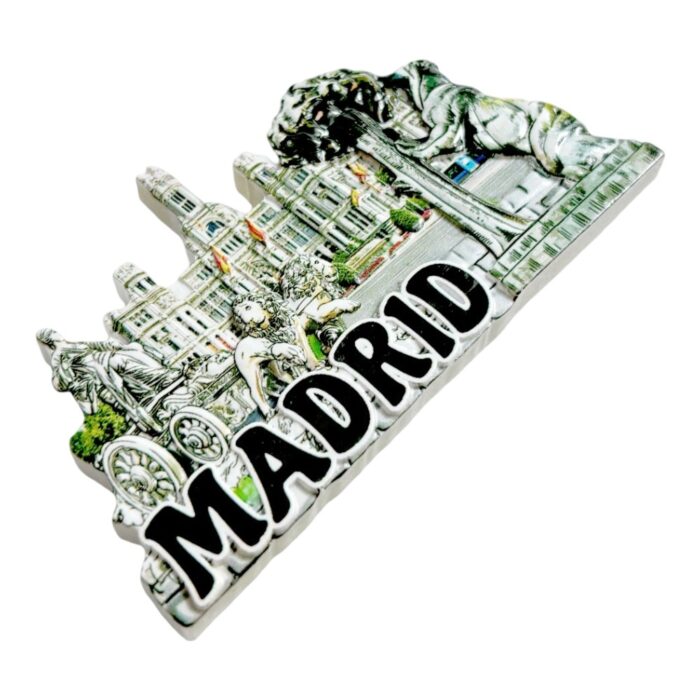madrid landmark fridge magnet cibeles palace & bear statue | spanish capital souvenir | detailed cityscape collectible