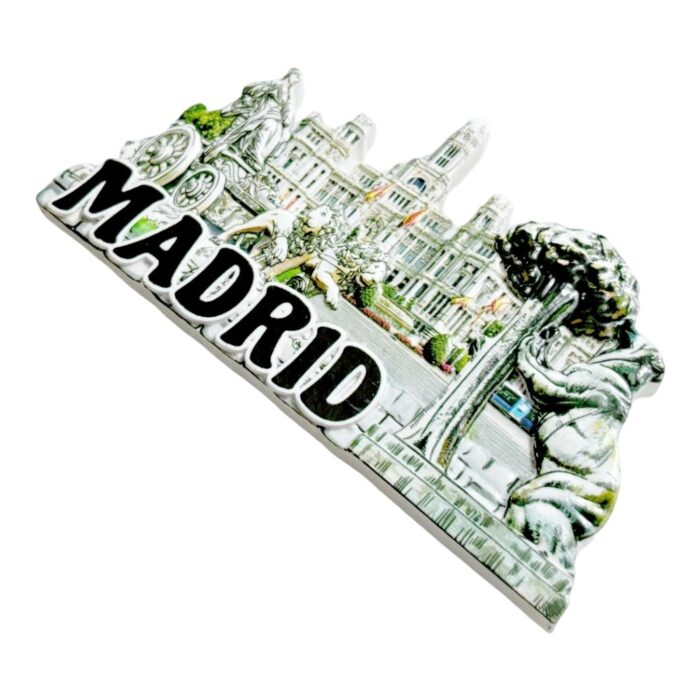 madrid landmark fridge magnet cibeles palace & bear statue | spanish capital souvenir | detailed cityscape collectible
