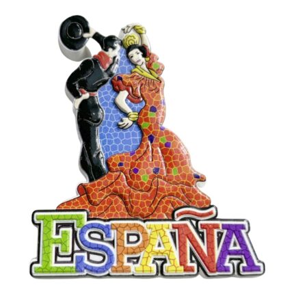spain flamenco fridge magnet dancer couple with mosaic espaÑa lettering | andalusian cultural gift | vibrant kitchen decor