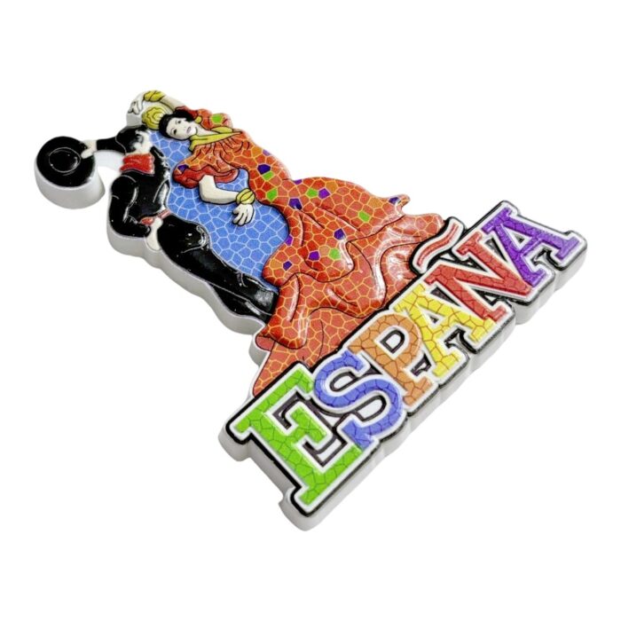 spain flamenco fridge magnet dancer couple with mosaic espaÑa lettering | andalusian cultural gift | vibrant kitchen decor