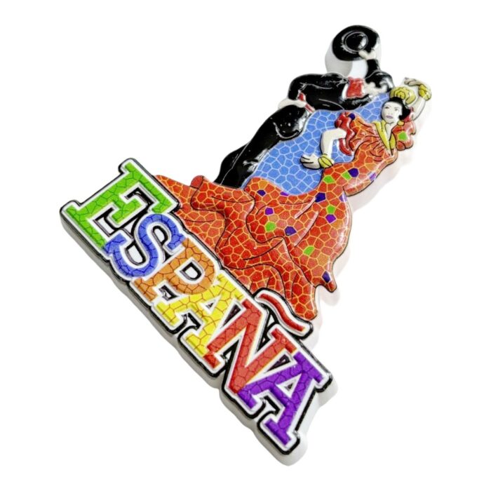 spain flamenco fridge magnet dancer couple with mosaic espaÑa lettering | andalusian cultural gift | vibrant kitchen decor
