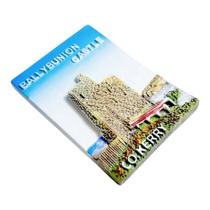 ballybunion castle fridge magnets co.kerry coastal ruin souvenir, stone fortress gift with ocean view & flower bench