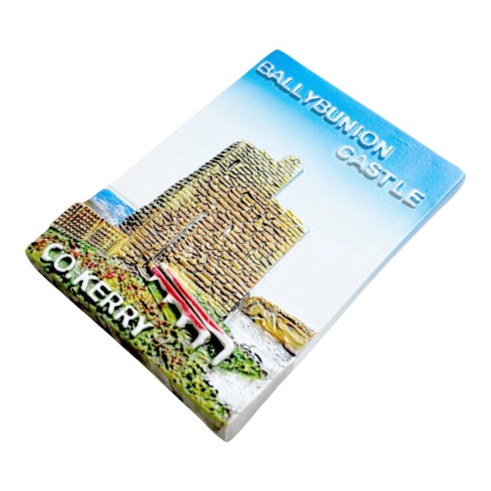 ballybunion castle fridge magnets co.kerry coastal ruin souvenir, stone fortress gift with ocean view & flower bench