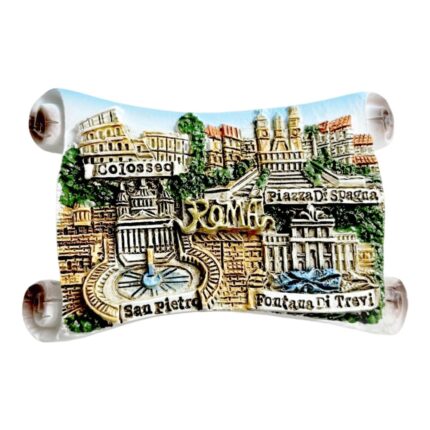 roman landmarks fridge magnets colosseo & trevi fountain souvenir, "roma" engraved travel keepsake with gold lettering
