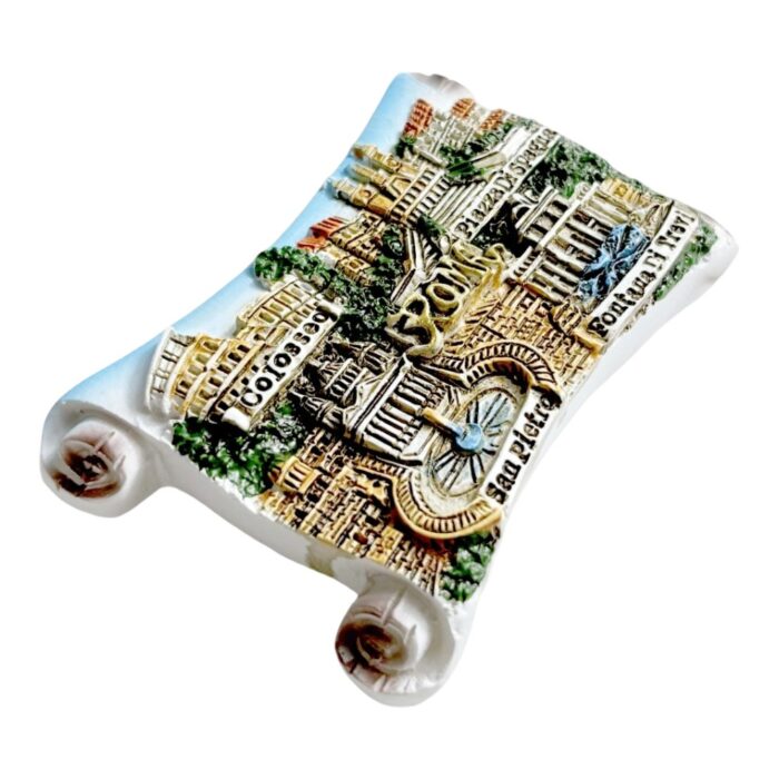 roman landmarks fridge magnets colosseo & trevi fountain souvenir, "roma" engraved travel keepsake with gold lettering