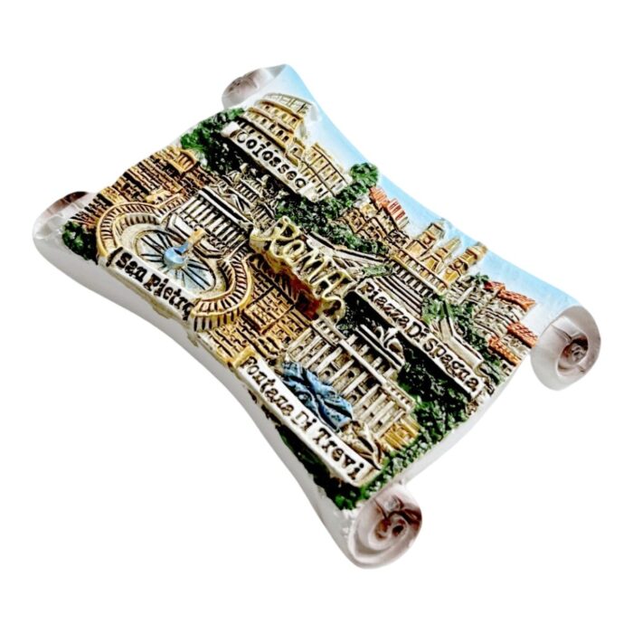 roman landmarks fridge magnets colosseo & trevi fountain souvenir, "roma" engraved travel keepsake with gold lettering