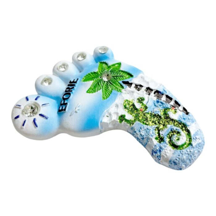 eforie beach foot fridge magnets blue & white seashell souvenir, tropical sea decor with crystal diamonds & lizard accents