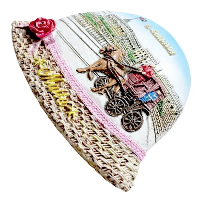 traditional karozzin hat fridge magnets malta horse carriage souvenir, handpainted "il karrozzin" folk art gift with rose detail