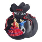 ​​sevilla spanish flamenco money bag fridge magnet​​ handcrafted andalusian dancer design | vibrant red & black souvenir | unique spain travel gift