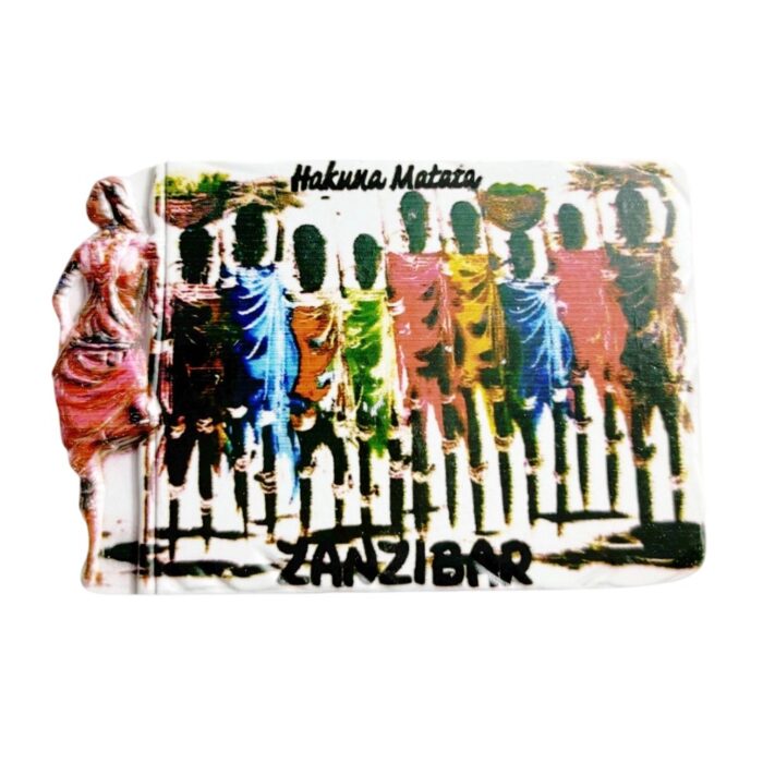 swahili culture fridge magnets zanzibar tribal art souvenir, "hakuna matata" phrase gift with traditional dancer silhouettes