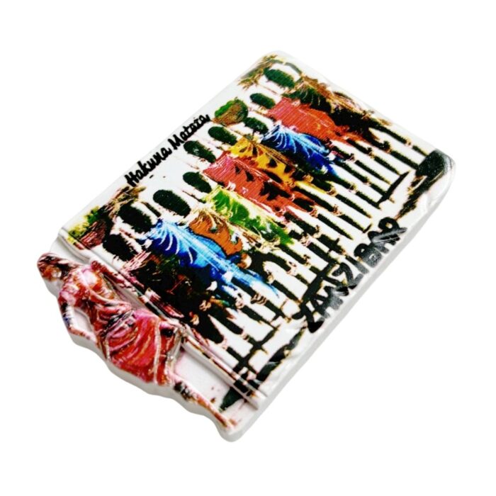 swahili culture fridge magnets zanzibar tribal art souvenir, "hakuna matata" phrase gift with traditional dancer silhouettes