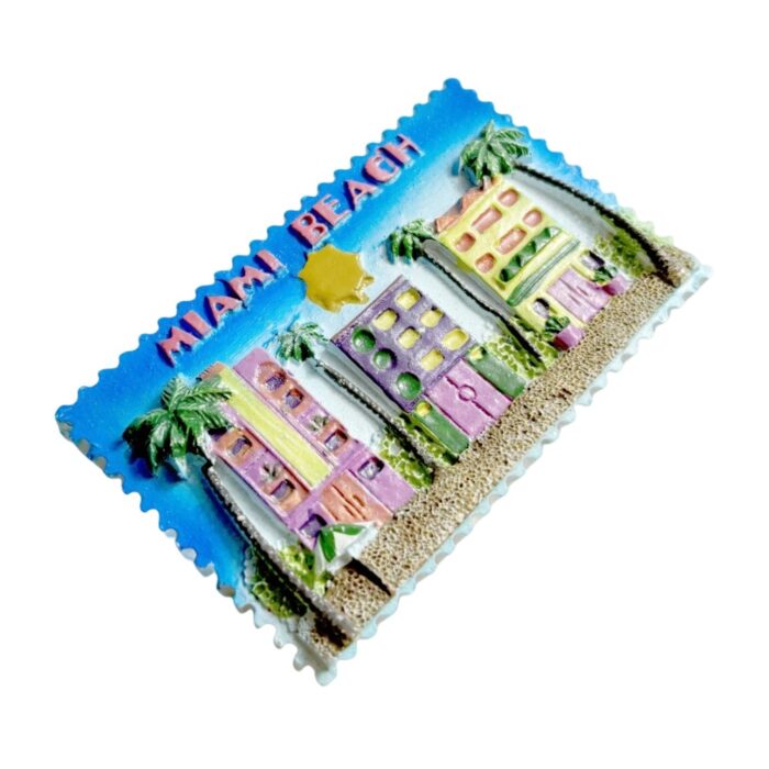 tropical beach fridge magnets miami art deco souvenir, vibrant pink palm tree decor with 3d "miami beach" sunburst design