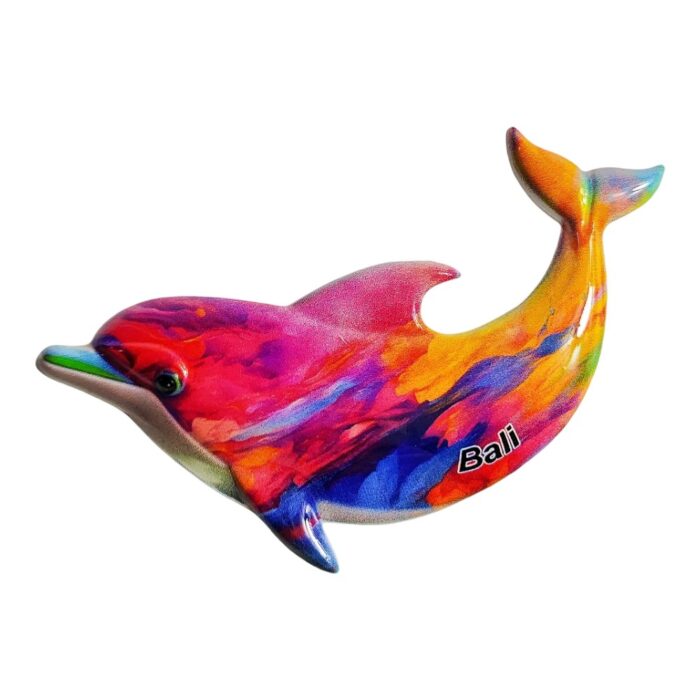 bali tropical dolphin fridge magnet colorful handmade resin art, unique travel souvenir & kitchen decor | vibrant island themed gift